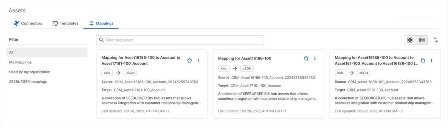 Screenshot der WebMapper Repository-Übersicht mit mehreren Mapping-Repositories sowie Projekt- und Mapping-Anzahlen für ein strukturiertes, repositorybasiertes Mapping-Management.